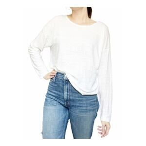 Eskandar Long Sleeve Boat Neck Linen Tee Top White One Size/ Small Medium